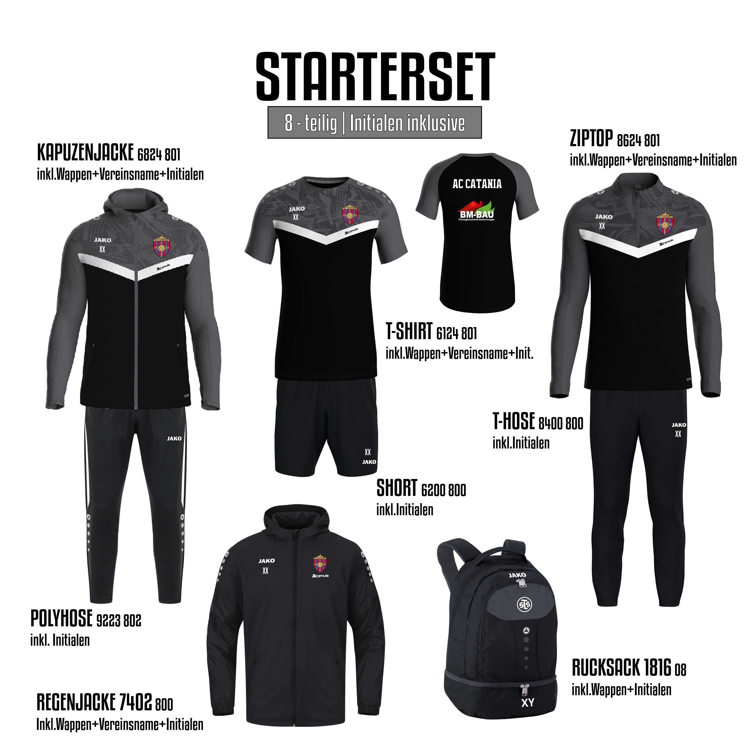% STARTER-SET Erwachsene % inkl. Wappen, Vereinsname, Initialen und Logo BM Bau