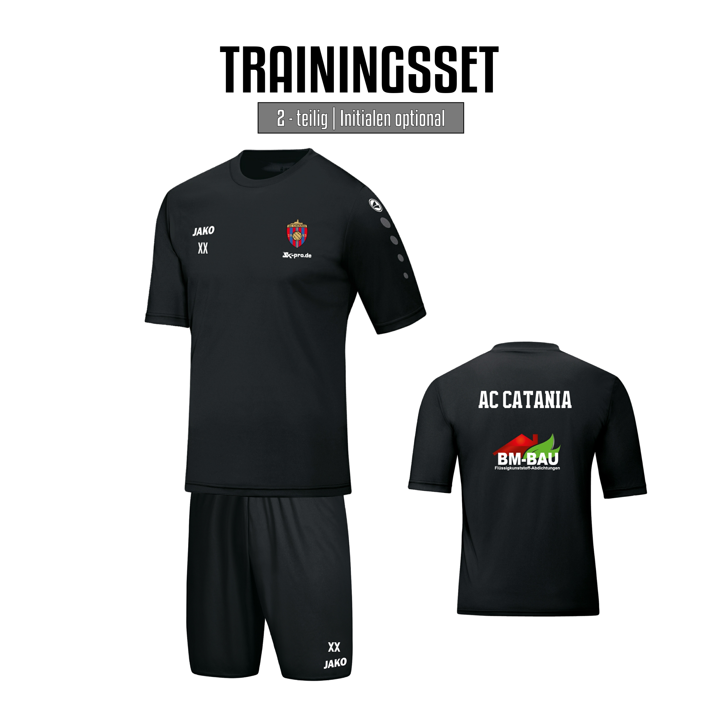 Trainings-SET Erwachsene inkl. Wappen, Vereinsname und Logo BM Bau (Initialen optional)
